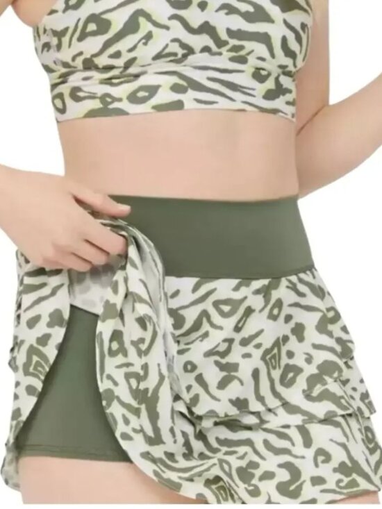 aerie Pants - Aerie Offline Maggie Ruffle Tennis Skirt/Skort olive green animal print.